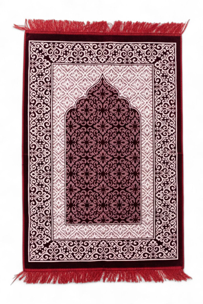 Kadife Lüks Desenli Seccade – Mescit Desenli Namazlık, Hac ve Umre Hediyelik, Çeyizlik Seccade