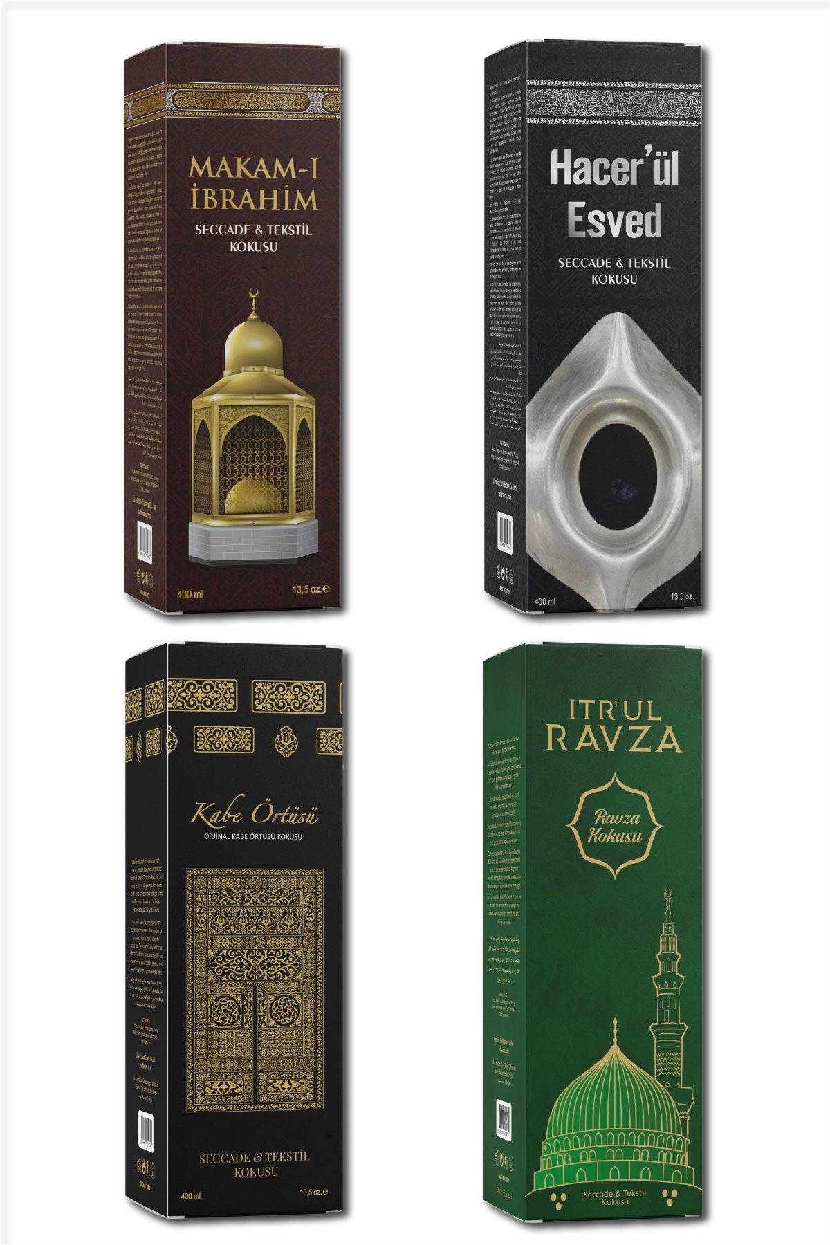 4'lü Set Kâbe Örtüsü, Ravza Kokusu, Makam'ı İbrahim, Hacer'ül Esved Kokusu 400 ml – Seccade Parfümü