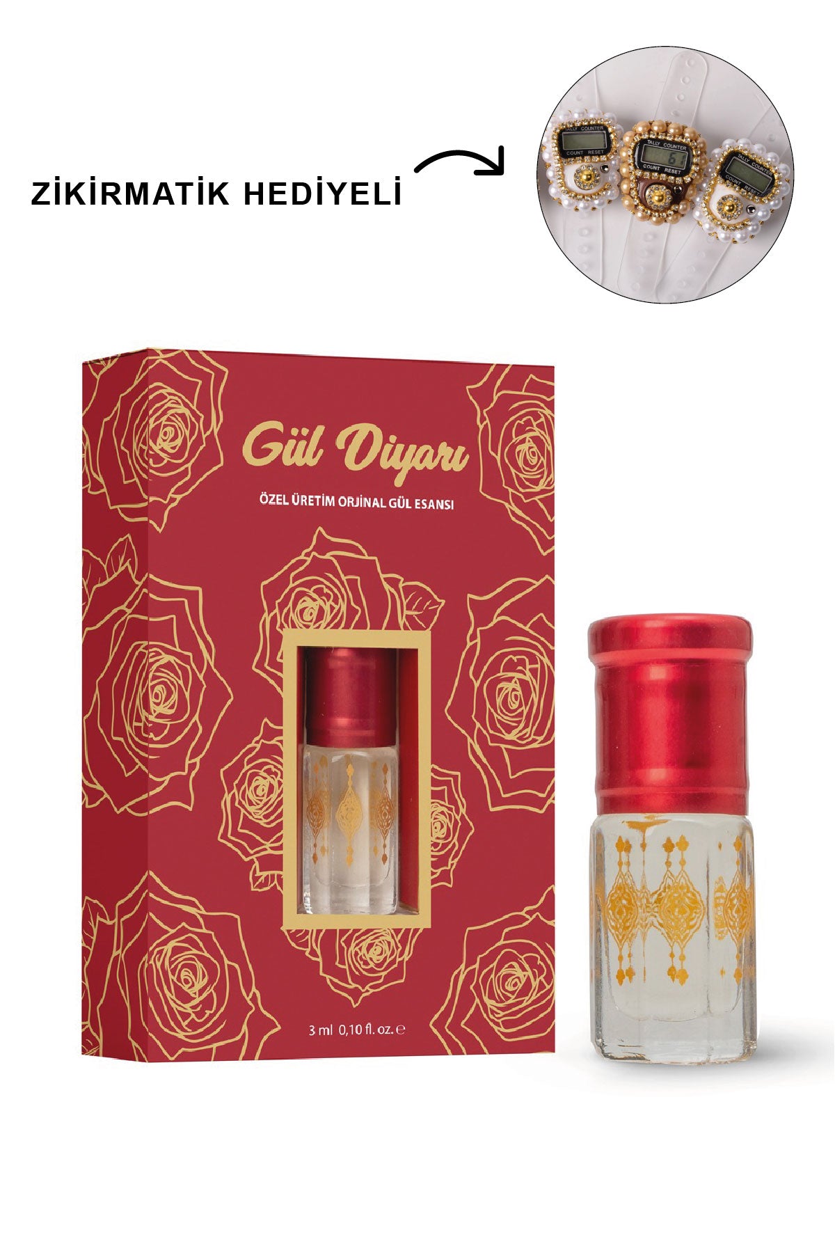 Gül Diyarı Orijinal Gül Kokusu Alkolsüz Esans 3 ml – Kalıcı, Hac ve Umre, Zikirmatik Hediyeli