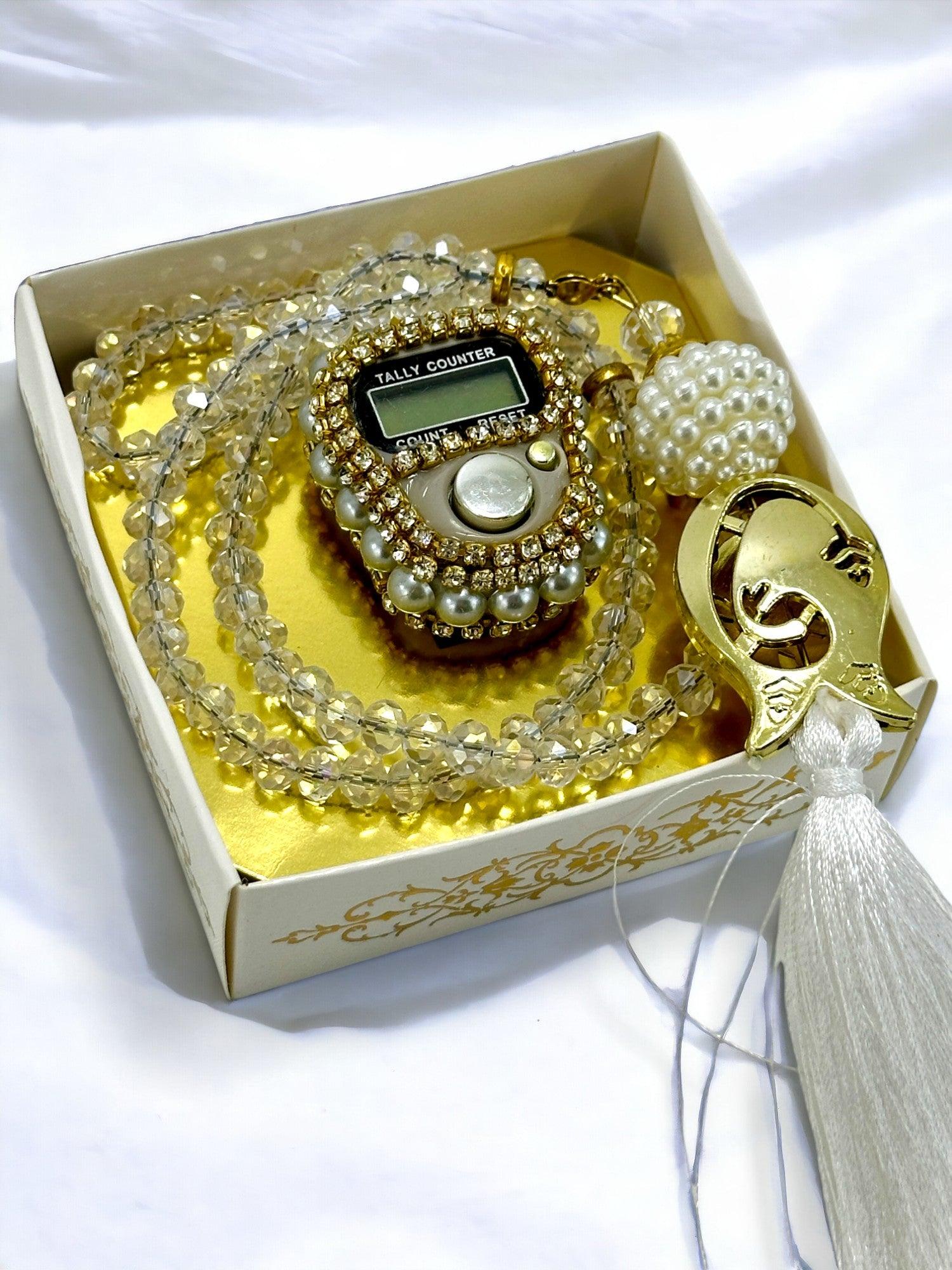 Hediyelik Taşlı Zikirmatik, Kristal Tesbih Seti Kutulu