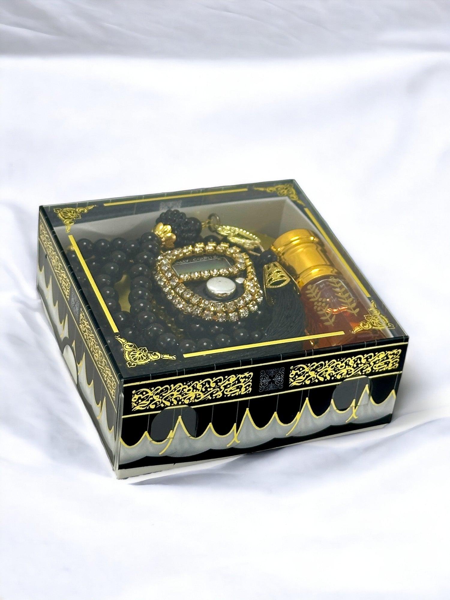 Hediyelik Taşlı Zikirmatik, İnci Tesbih ve Esans Seti Kutulu