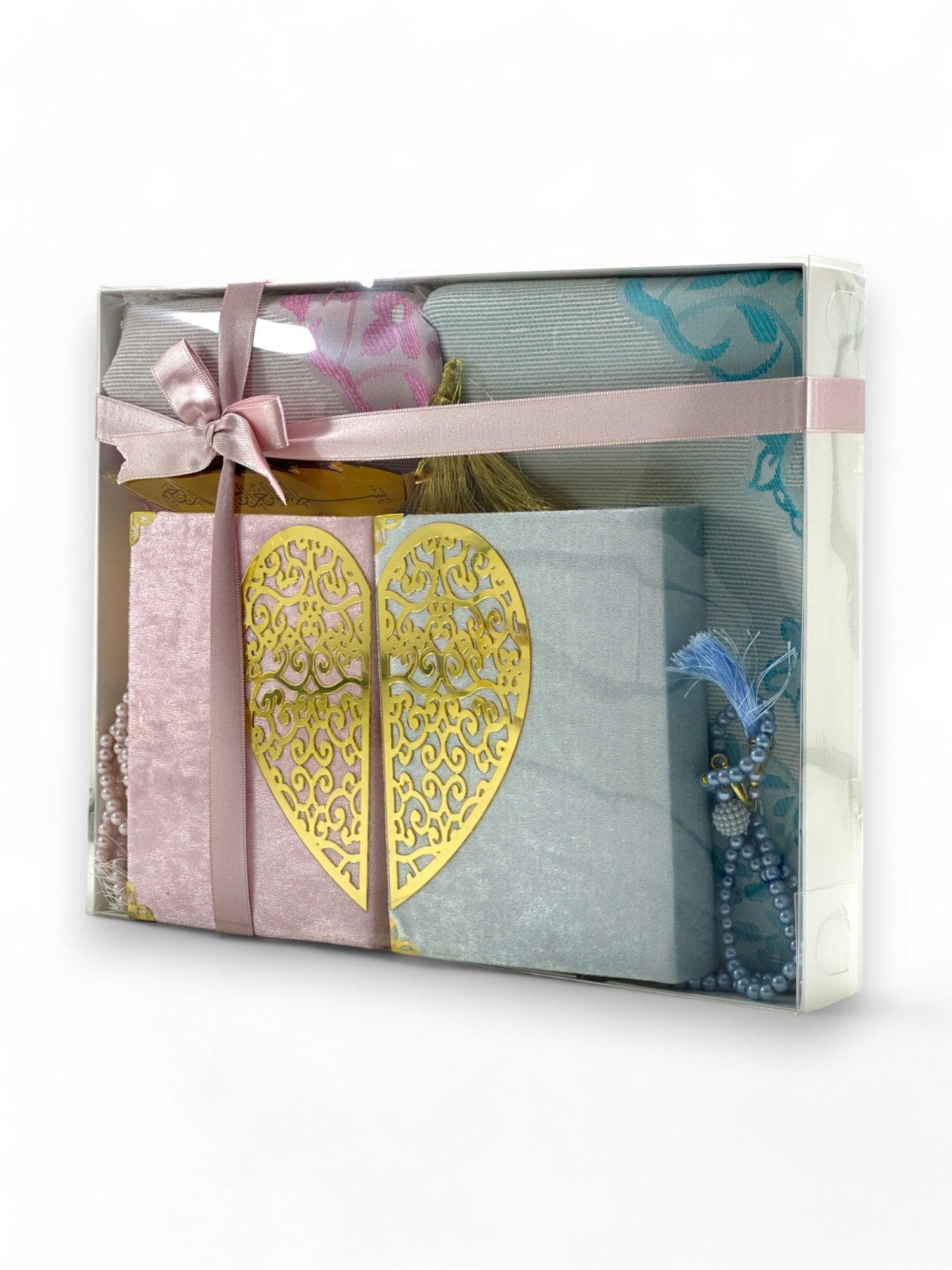 Kalpli Çiftlere Özel Kadife Kaplı İkili Kuran-ı Kerim Seti | Özel Kutusunda 8 Parça