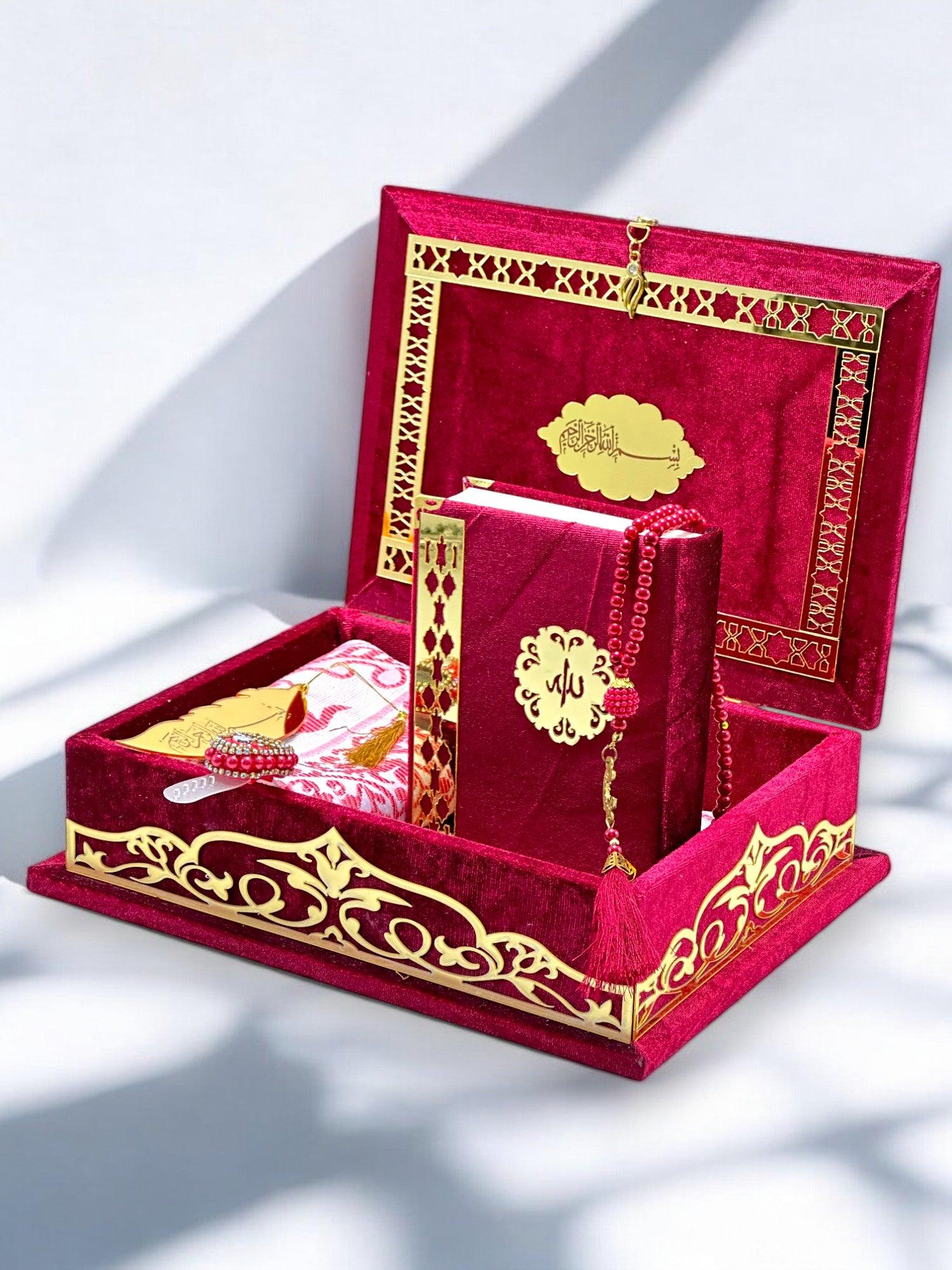 Kadife Kaplı Şık Kuran-ı Kerim Hediye Kutusu | Manevi ve Özel Hediye Seçeneği