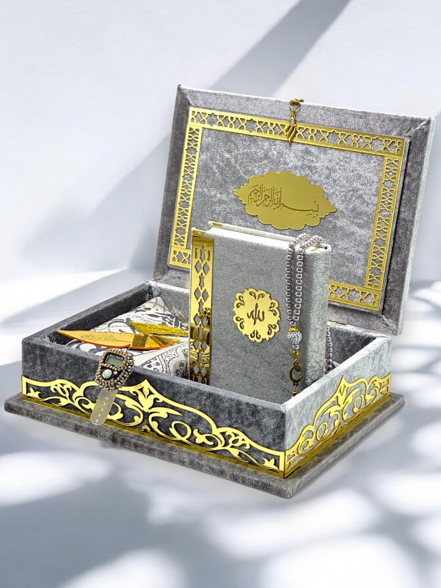 Kadife Kaplı Şık Kuran-ı Kerim Hediye Kutusu | Manevi ve Özel Hediye Seçeneği