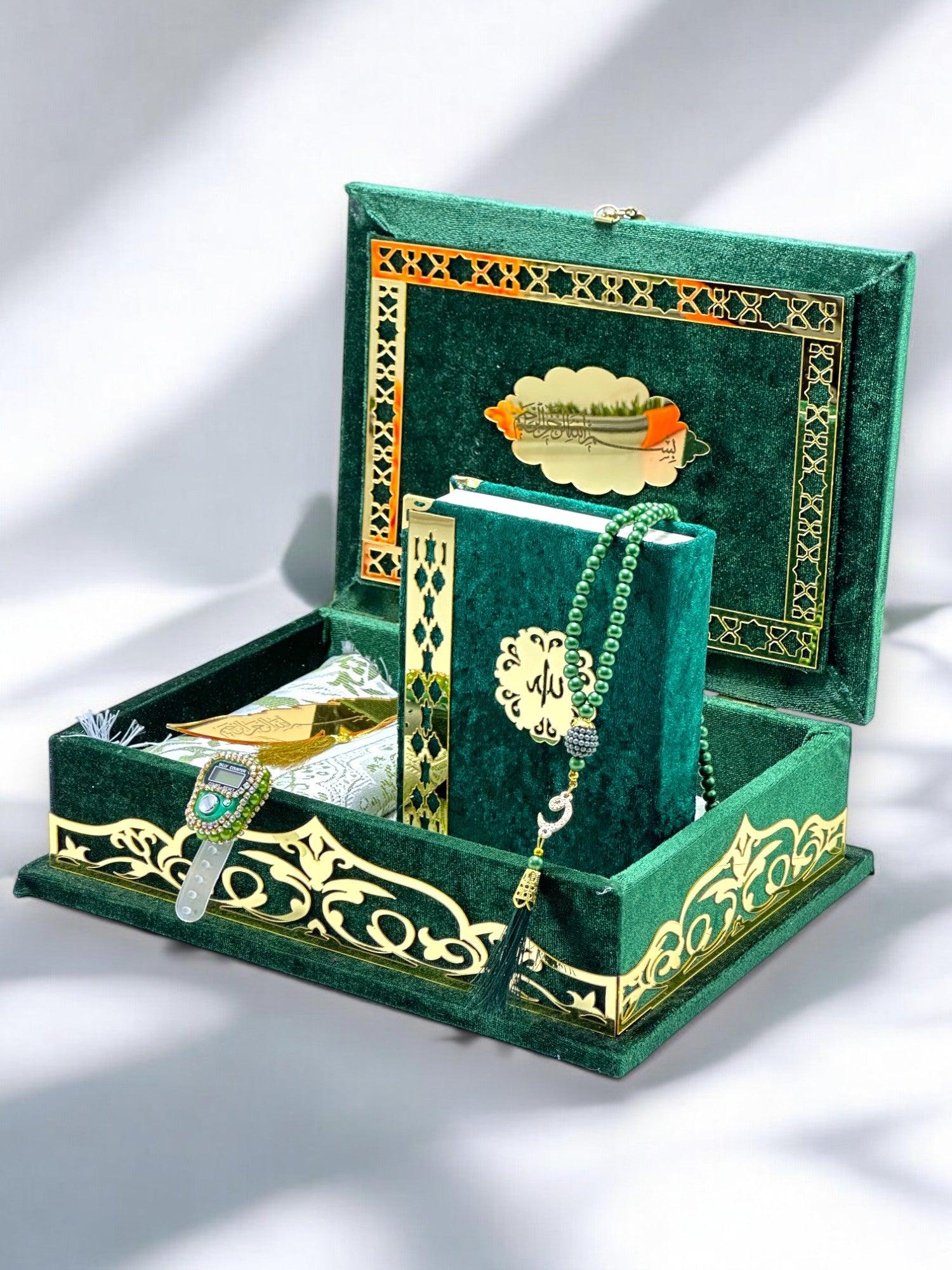 Kadife Kaplı Şık Kuran-ı Kerim Hediye Kutusu | Manevi ve Özel Hediye Seçeneği