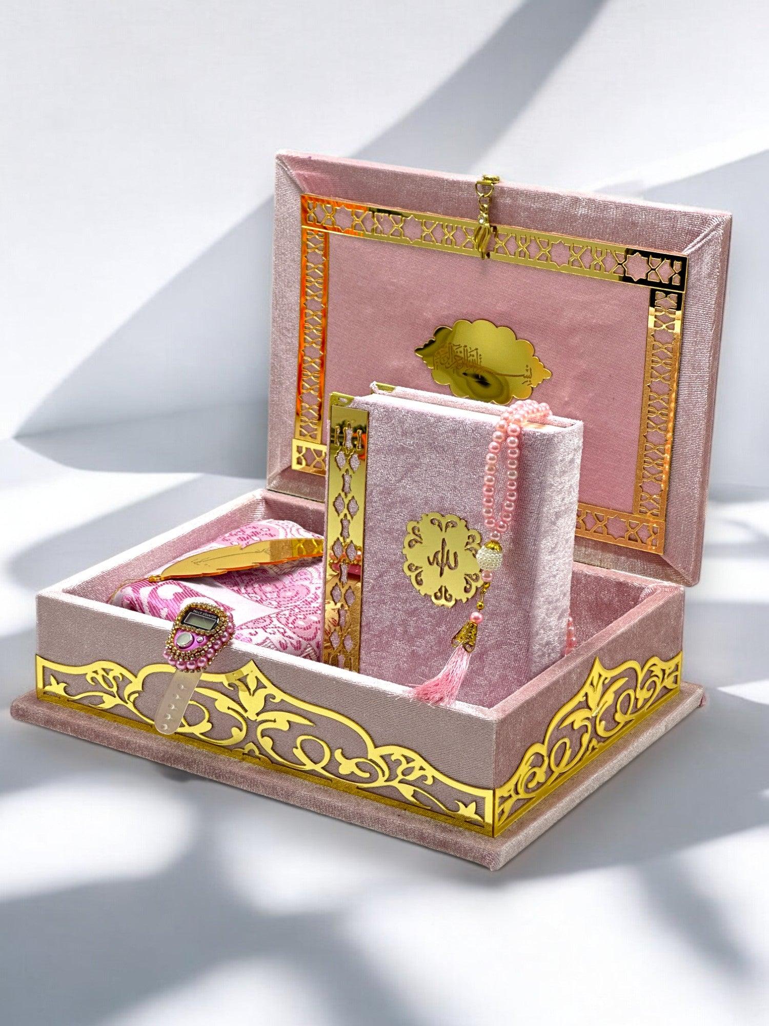 Kadife Kaplı Şık Kuran-ı Kerim Hediye Kutusu | Manevi ve Özel Hediye Seçeneği