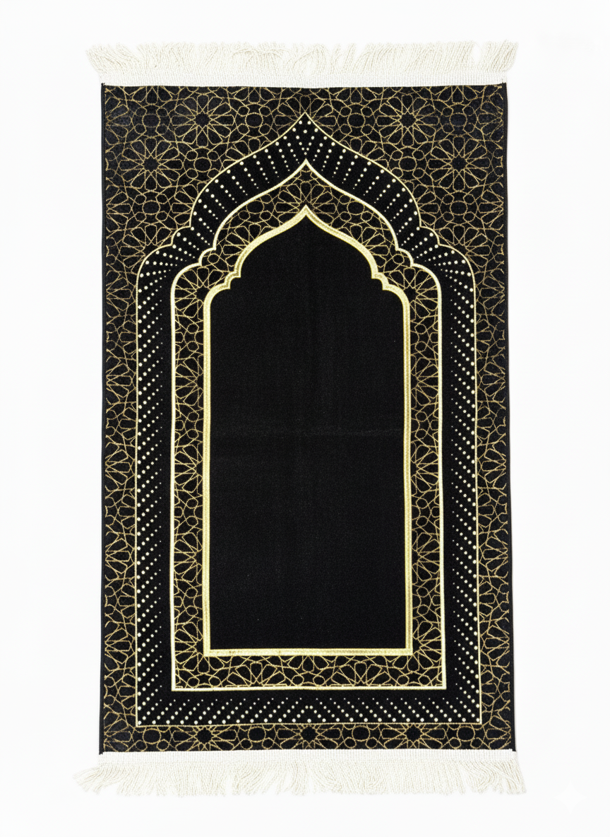 Mihrap Desenli Astarlı Şönil Seccade – Lüks Dokulu, Altın Detaylı, Hediyelik Seccade