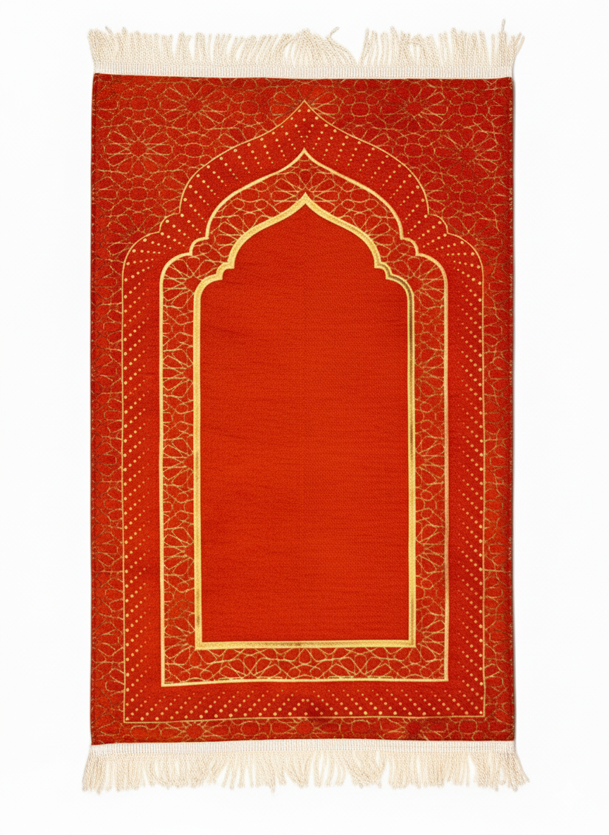 Mihrap Desenli Astarlı Şönil Seccade – Lüks Dokulu, Altın Detaylı, Hediyelik Seccade