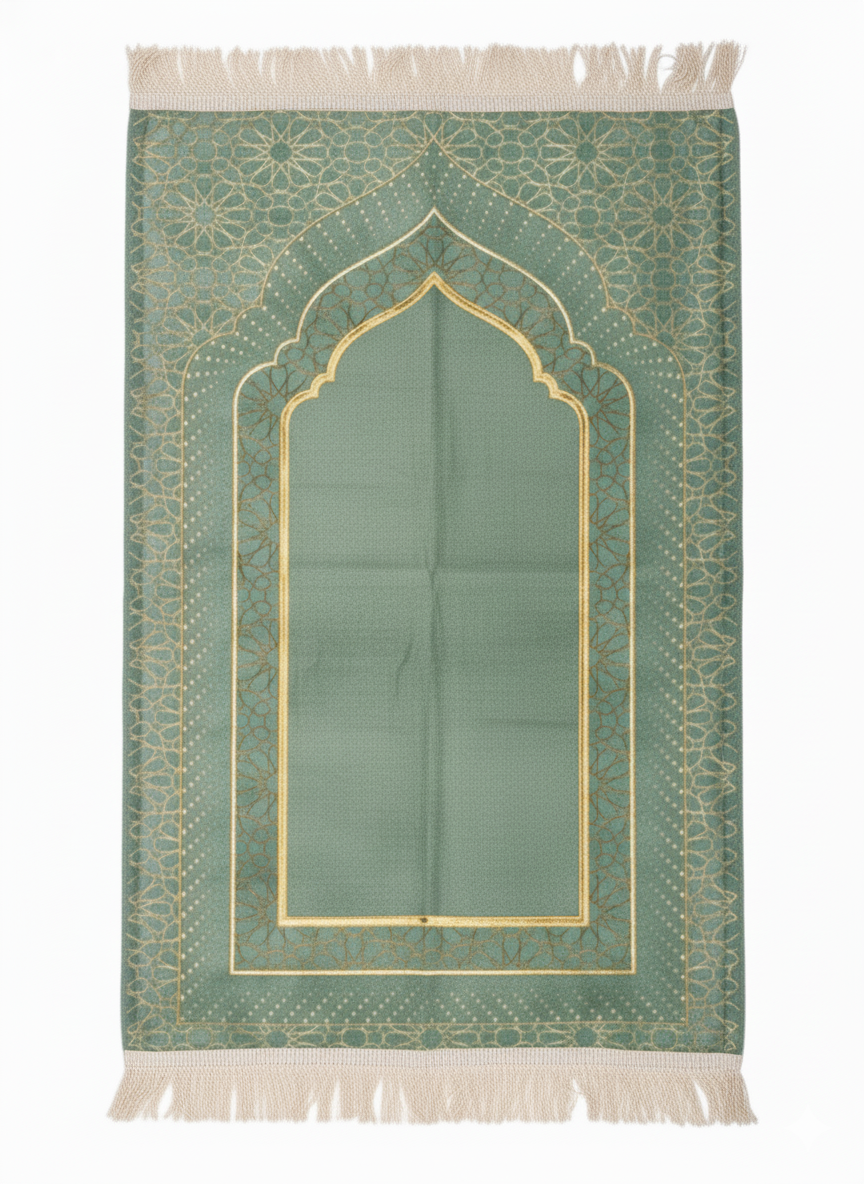 Mihrap Desenli Astarlı Şönil Seccade – Lüks Dokulu, Altın Detaylı, Hediyelik Seccade