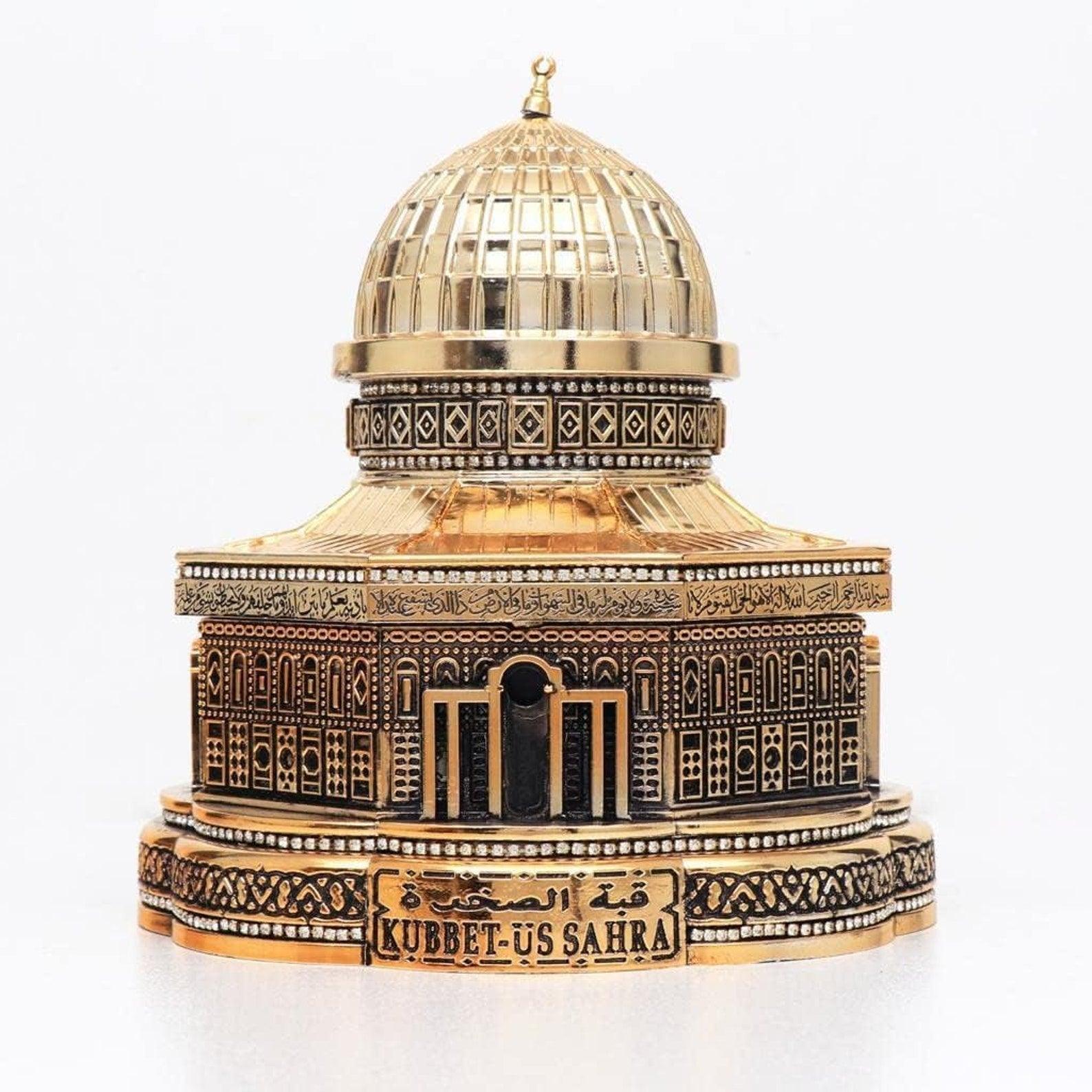 Zirkon Taşlı Gold Kubbet-üs Sahra Kuran Kabı & Biblo