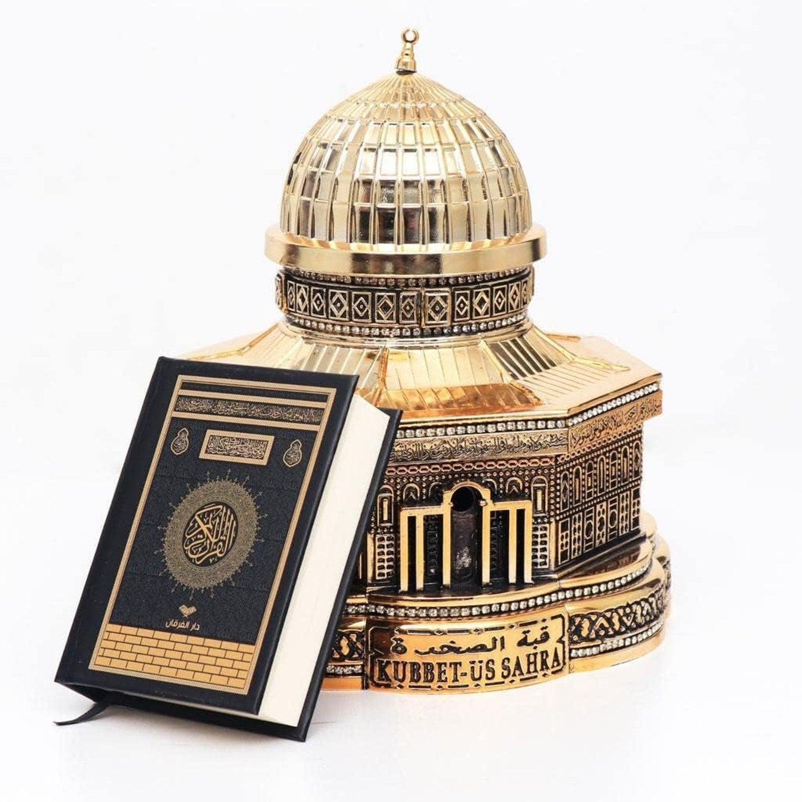 Zirkon Taşlı Gold Kubbet-üs Sahra Kuran Kabı & Biblo
