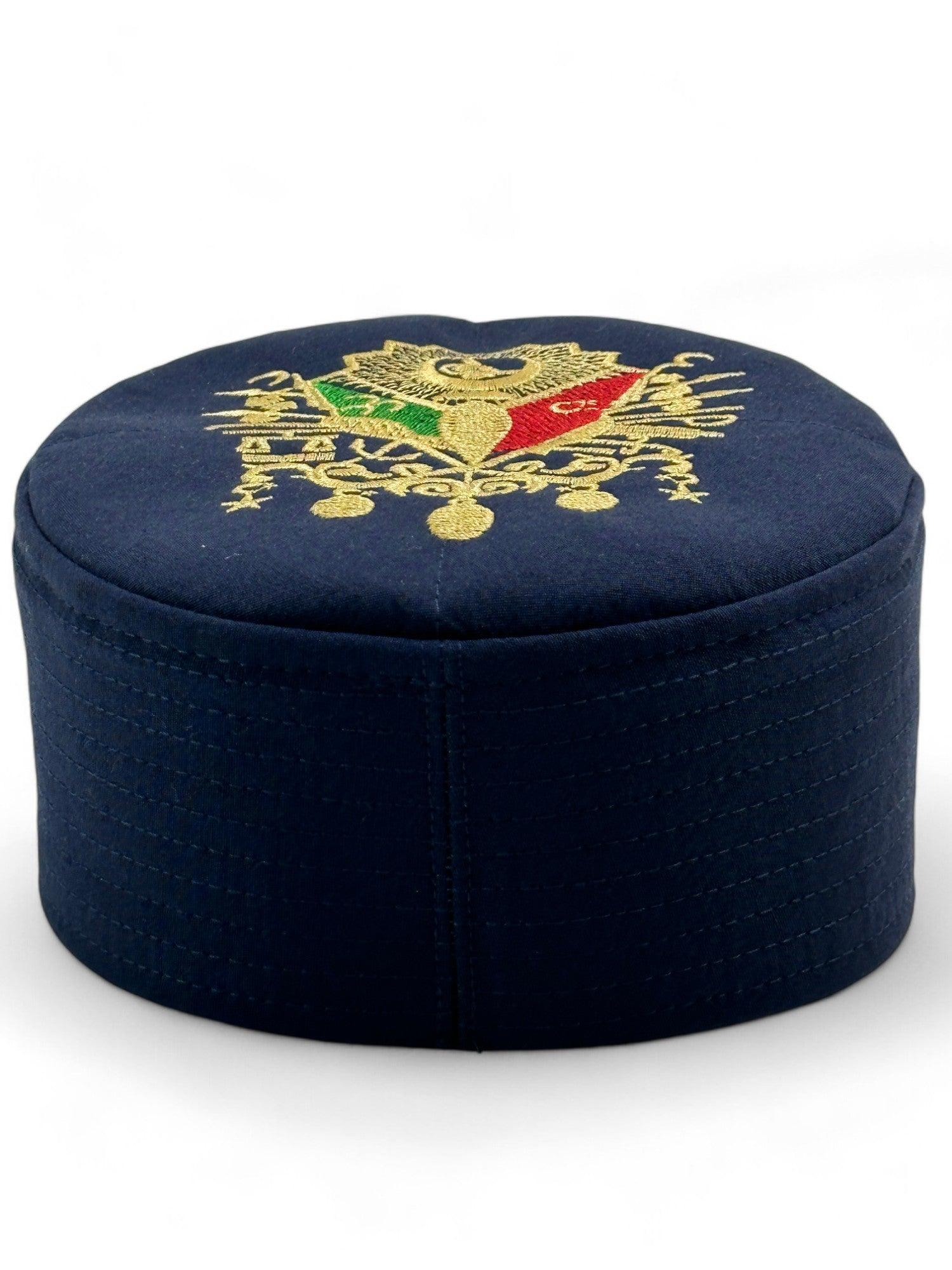 Kapitone Osmanlı Arma Nakışlı Kalıp Namaz Takkesi