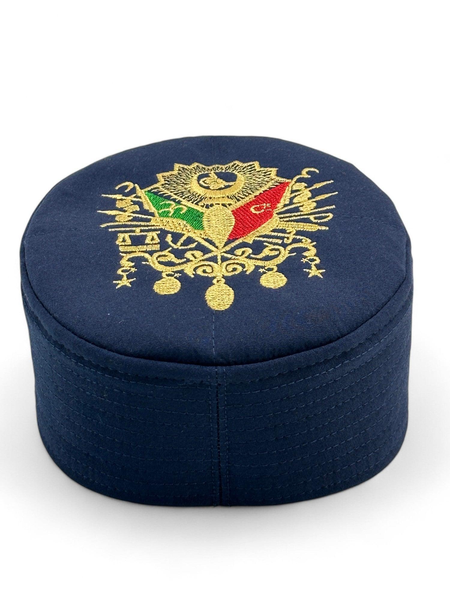 Kapitone Osmanlı Arma Nakışlı Kalıp Namaz Takkesi