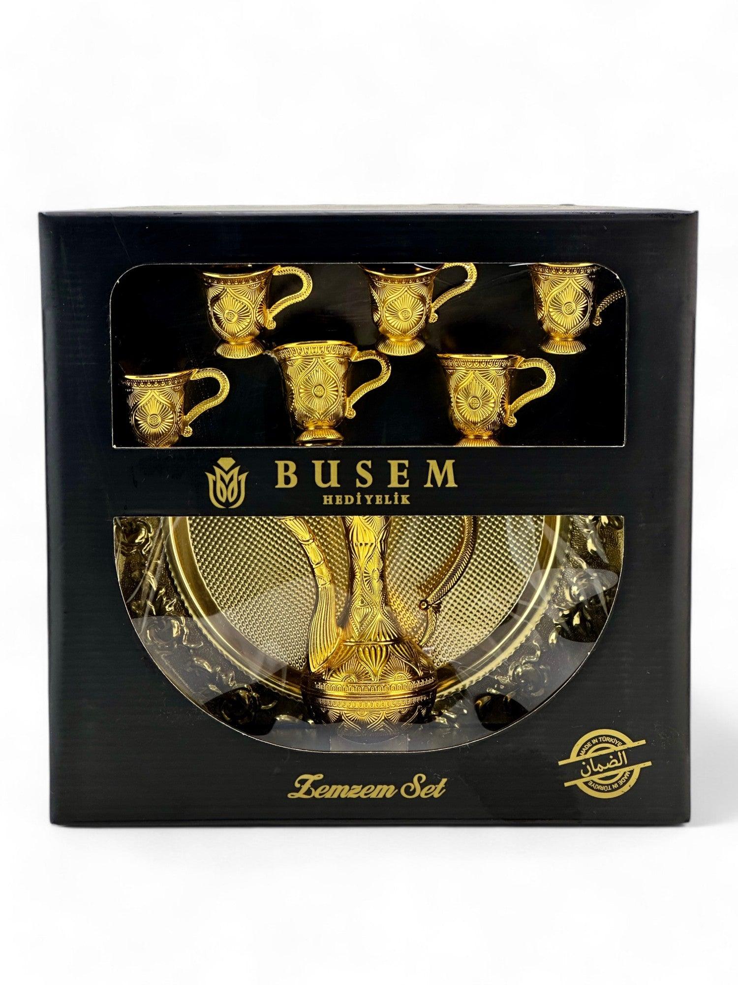 Vintage Tarzı İçecek Seti – Çay, Kahve, Zemzem Su Sürahisi ve Altın Detaylı Zemzem Takımı