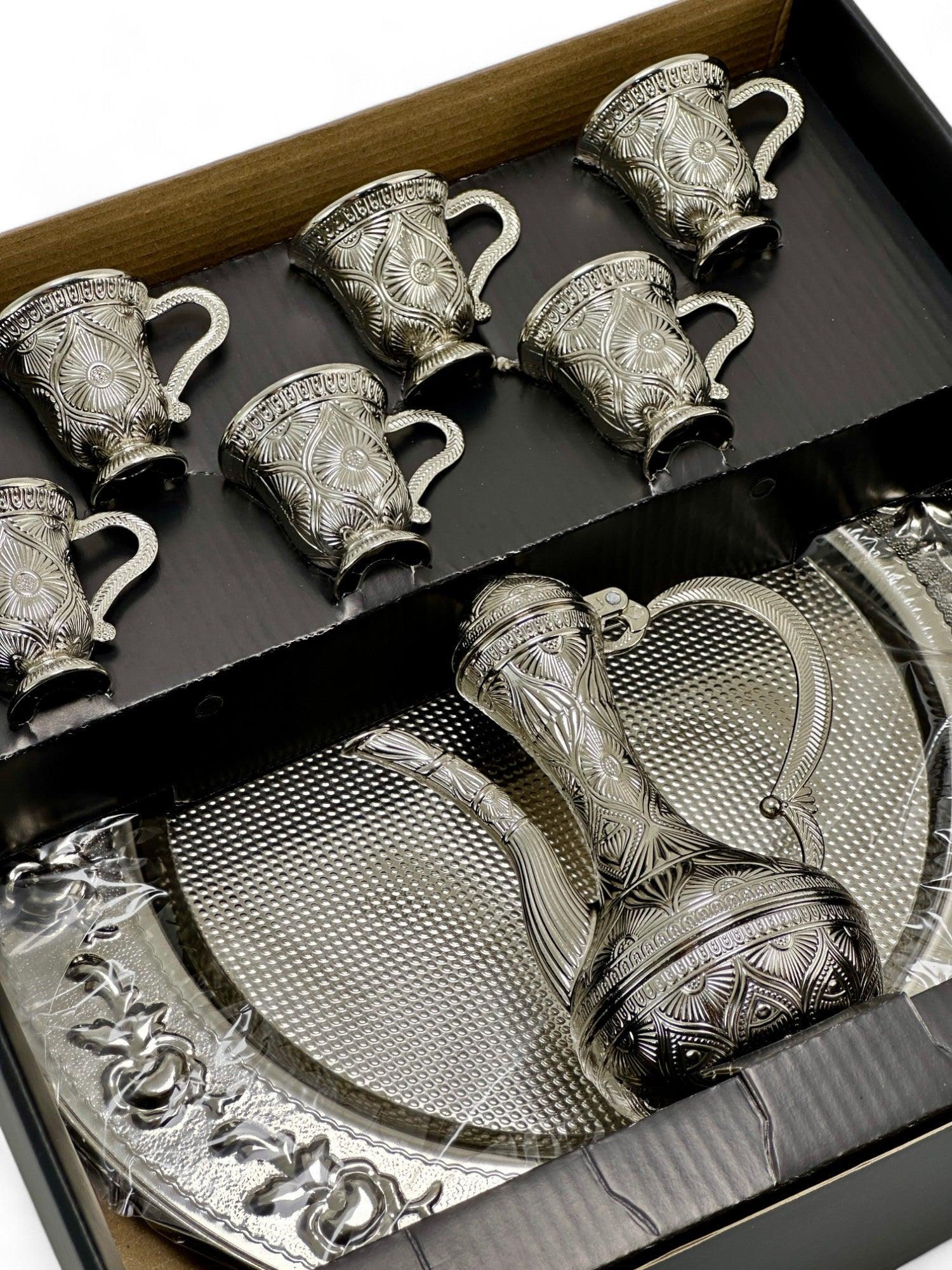 Vintage Tarzı İçecek Seti – Çay, Kahve, Zemzem Su Sürahisi ve Silver Detaylı Zemzem Takımı