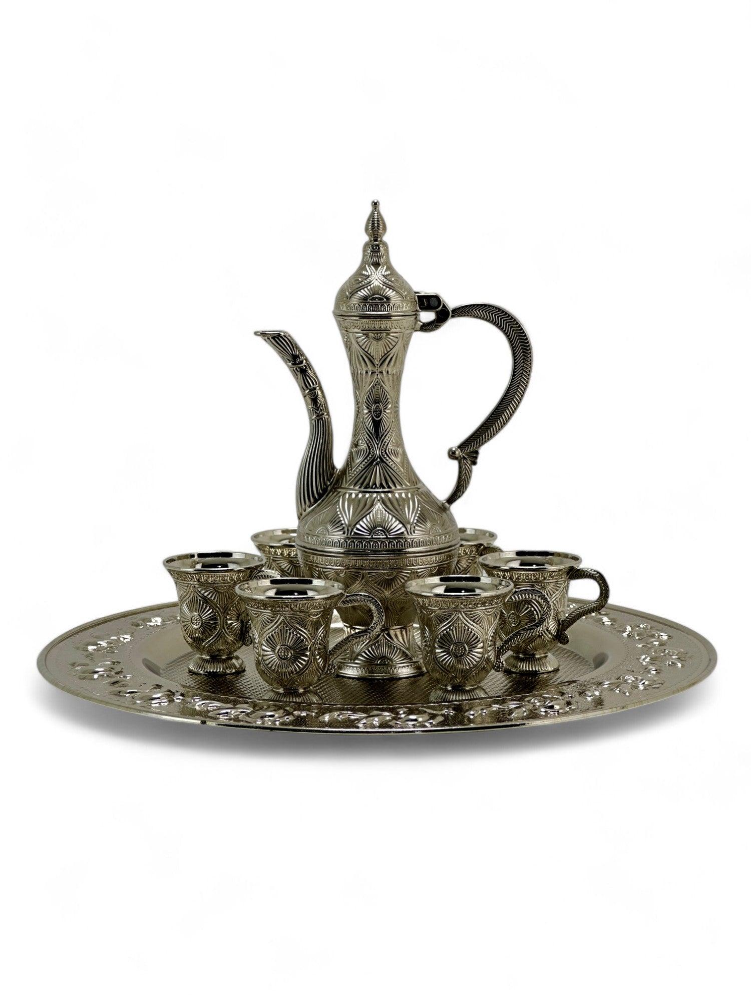 Vintage Tarzı İçecek Seti – Çay, Kahve, Zemzem Su Sürahisi ve Silver Detaylı Zemzem Takımı