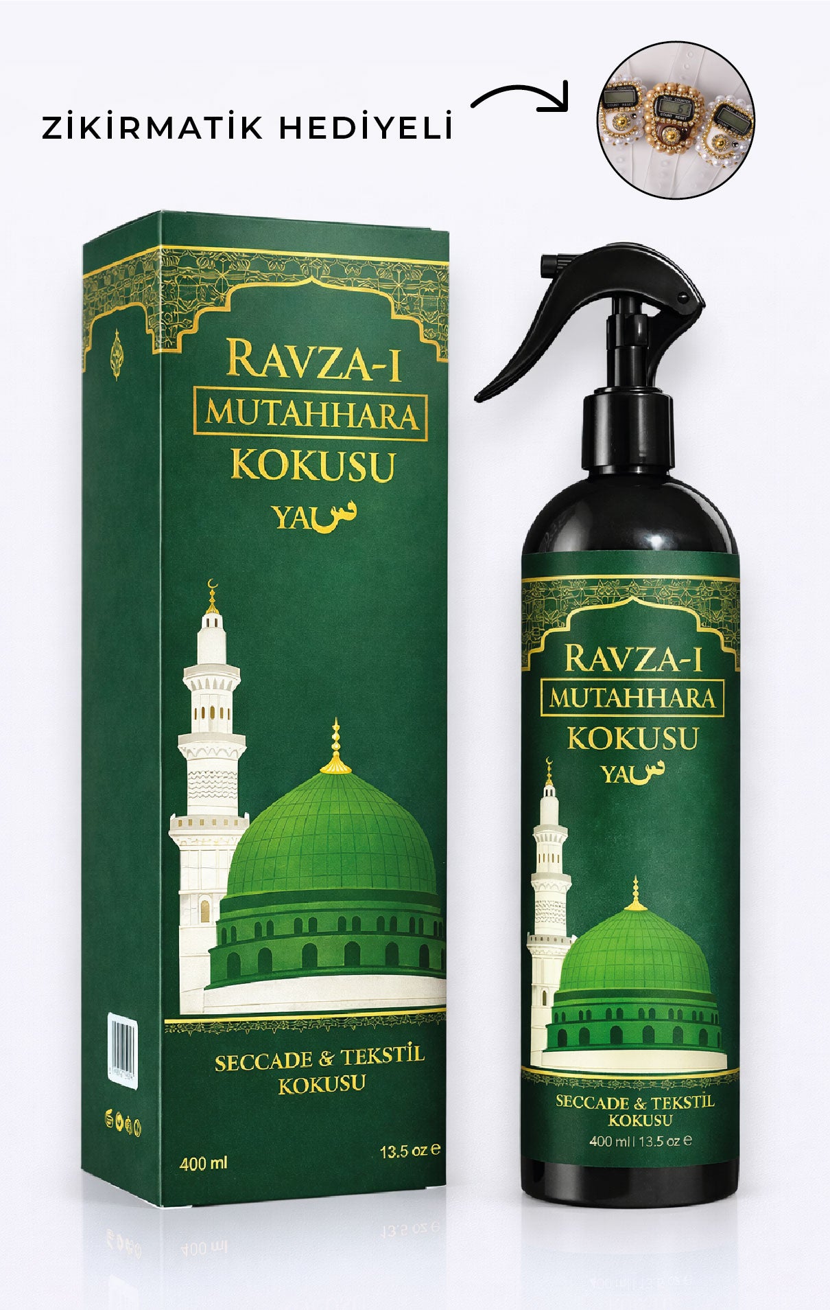 Ravza-i Mutahhara Kokusu 400 ml Seccade & Tekstil Kokusu – Oda Spreyi – Zikirmatik Hediyeli