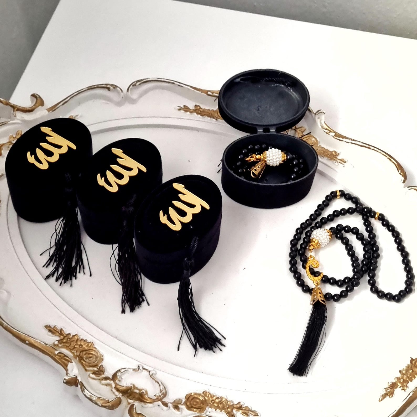 Kadife Kutu İçinde İnci Tesbih – Mevlüt ve Özel Gün Hediyeliği