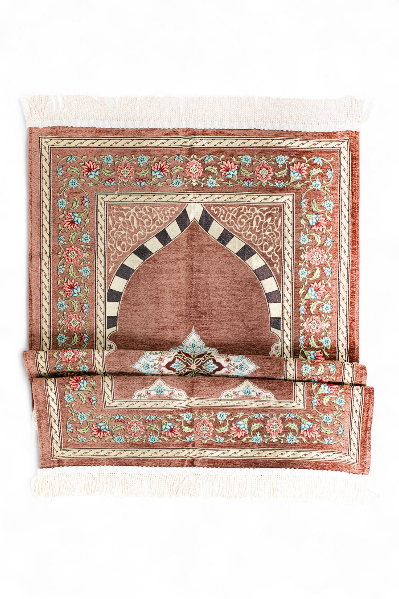 Şönil Seccade – Mihraplı Çiçek İşlemeli Astarlı Tasarım - Çeyizlik