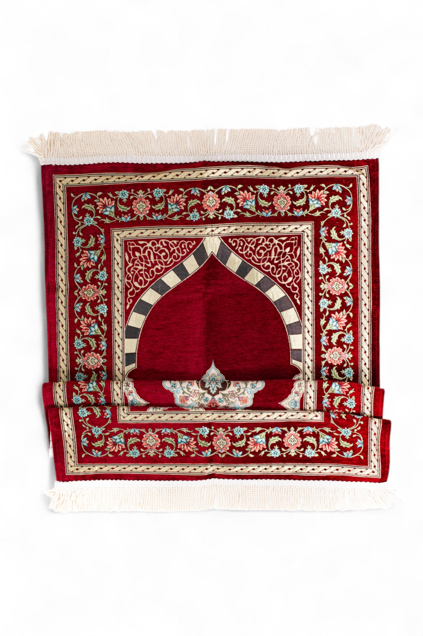 Şönil Seccade – Mihraplı Çiçek İşlemeli Astarlı Tasarım - Çeyizlik