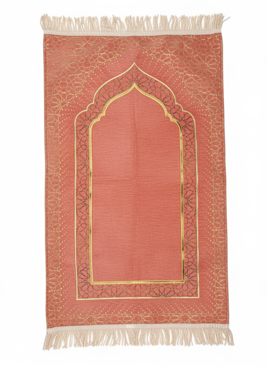 Mihrap Desenli Astarlı Şönil Seccade – Lüks Dokulu, Altın Detaylı, Hediyelik Seccade