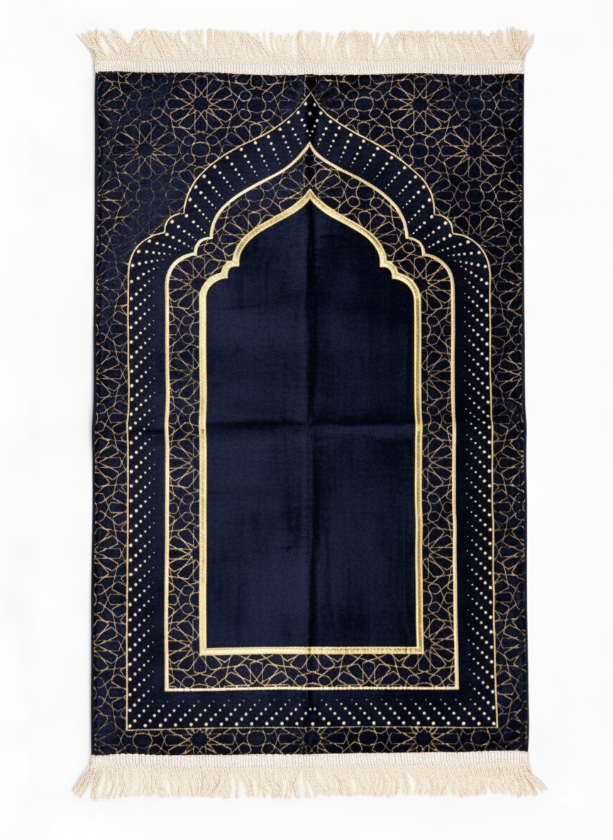 Mihrap Desenli Astarlı Şönil Seccade – Lüks Dokulu, Altın Detaylı, Hediyelik Seccade